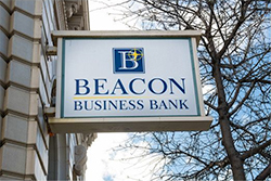 Beacon Business Bank sign on the building at 1440 Webster Street in Alameda, CA